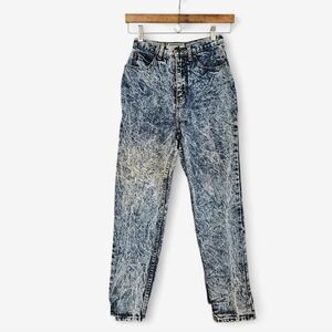 Vintage Stefano 1980's Pinch Waist High Rise Acid Wash Tapered Leg Snap Jeans 2